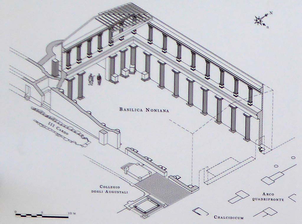 VII.16 Herculaneum, September 2015. Axonometric reconstruction from description board. Photo courtesy of Michael Binns.